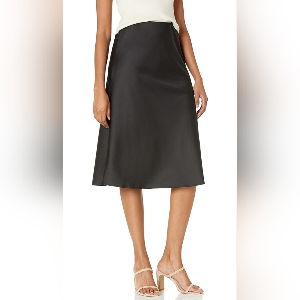 THE DROP Maya Silky Slip Skirt Black Midi Length Size Large NWT